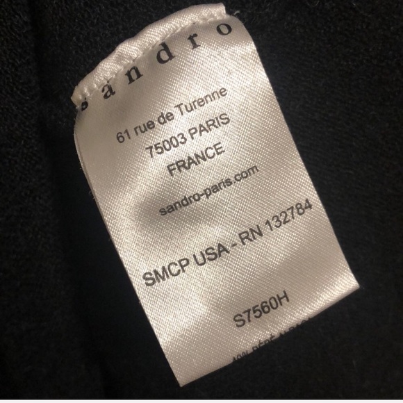 SANDRO S/M Alpaca Fringe Batwing Slouchy Black Sweater Knit EUC Sz 1 S/M - Picture 2 of 6